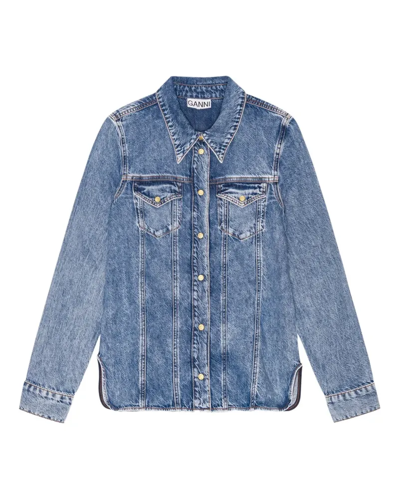 Ganni logo-patch denim shirt - Blau Blau