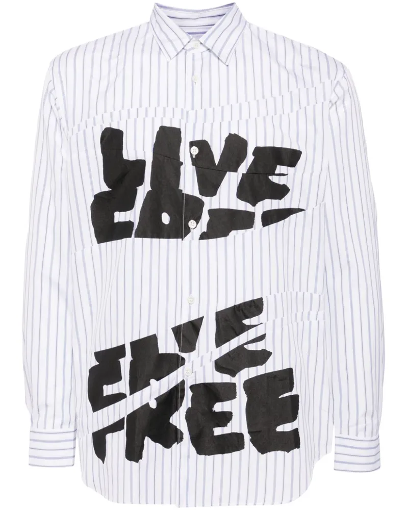 Comme des Garçons Gestreiftes Free Curved Hemd mit Print - Weiß Weiß