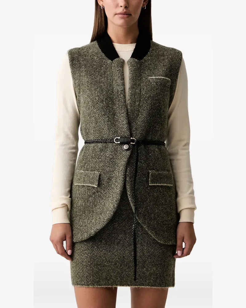 Silvian Heach Pireon herringbone-pattern belted vest - Grün Grün