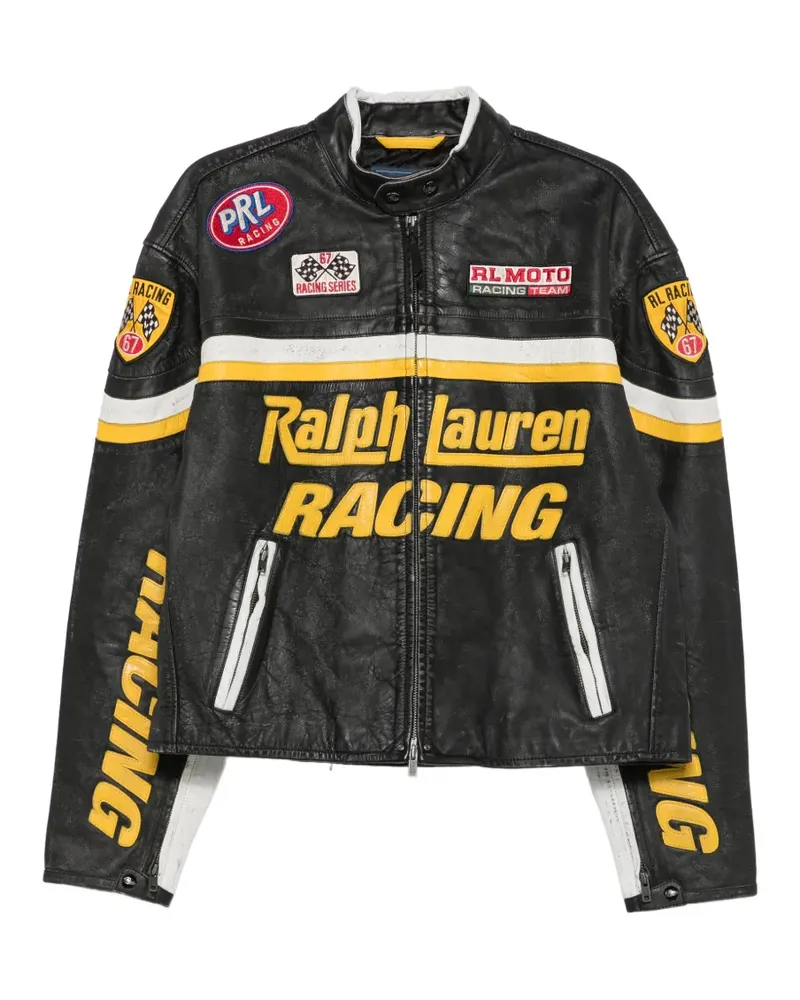 Ralph Lauren logo-patch leather jacket - Schwarz Schwarz