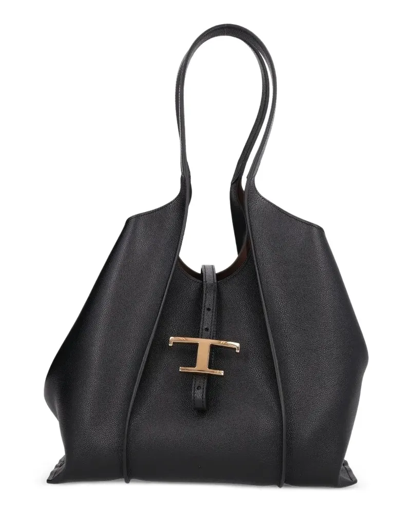 TOD'S Kleine T Timeless Shopping Bag aus Leder - Schwarz Schwarz
