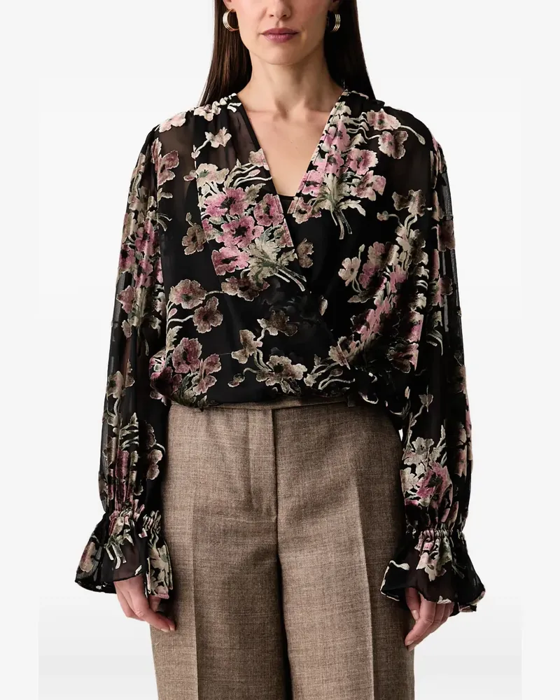 Luisa Spagnoli Lotty floral-burnout wrap blouse - Schwarz Schwarz