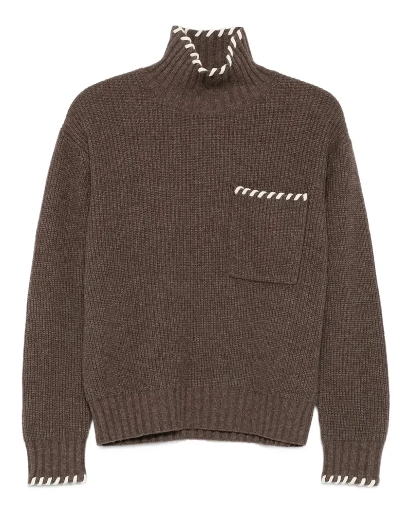 Sandro Gerippter Pullover mit bestickter Tasche - Braun Braun