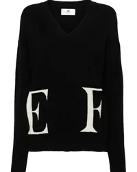 Elisabetta Franchi Pullover mit Intarsien-Logo Schwarz