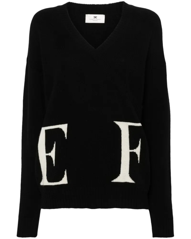 Elisabetta Franchi Pullover mit Intarsien-Logo - Schwarz Schwarz