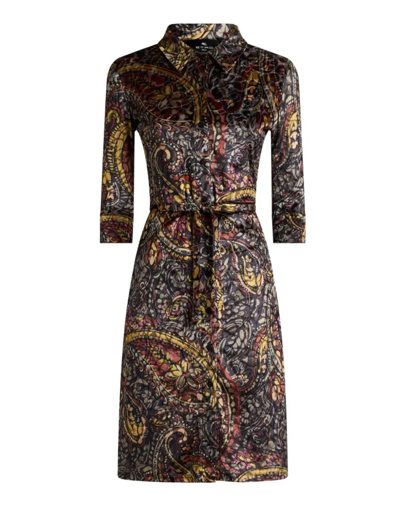 Etro Mini-Hemdkleid aus Burn-out-Chenille mit floralem Paisley-Print - Schwarz Schwarz