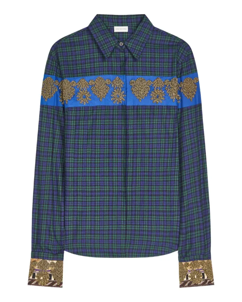 Dries van Noten Flanellhemd mit Logo-Stickerei - Blau Blau
