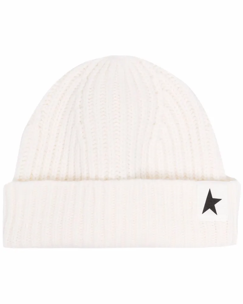 Golden Goose Gerippte Beanie mit Patch - Weiß Weiß