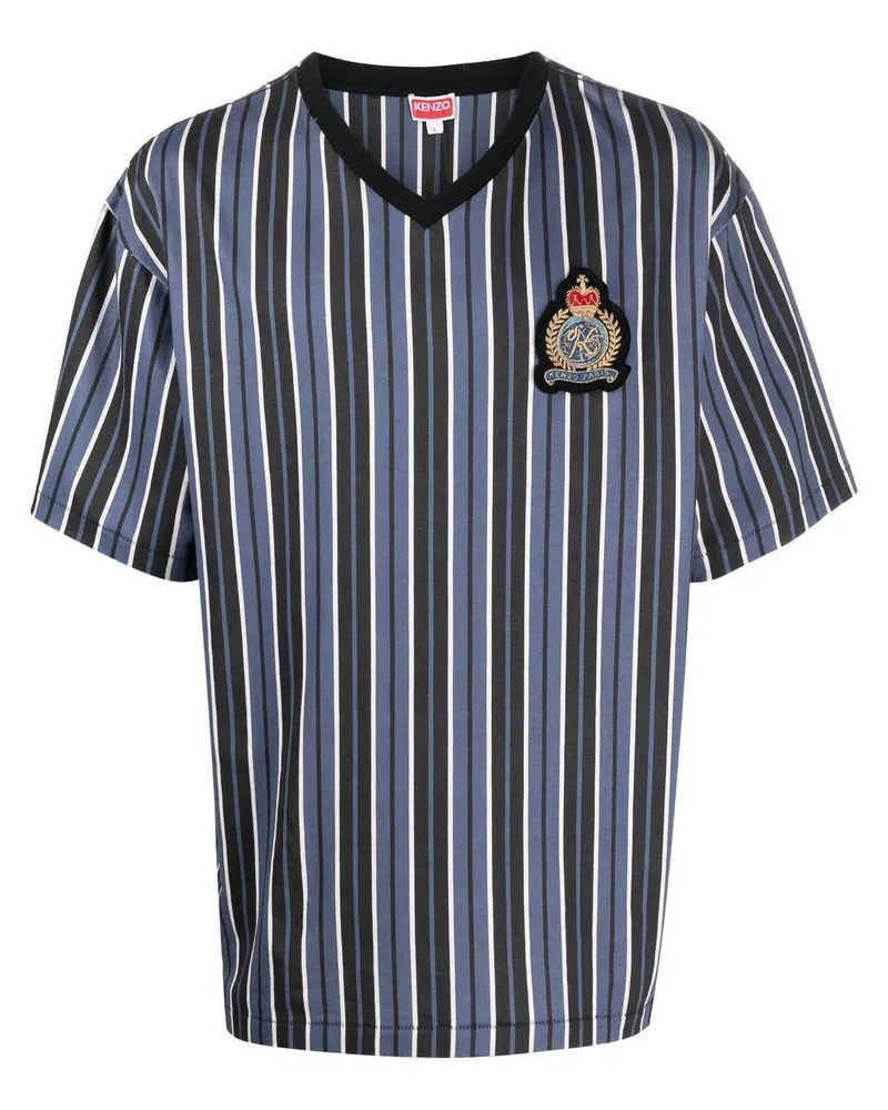 Kenzo Gestreiftes T-Shirt mit Logo-Patch - Blau Blau