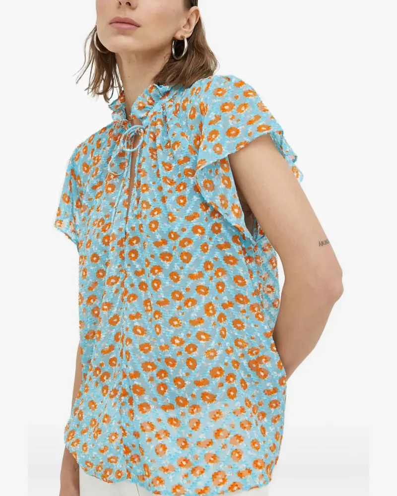 Samsøe & Samsøe Gerüschtes Oberteil mit Blumenmuster - Blau Blau