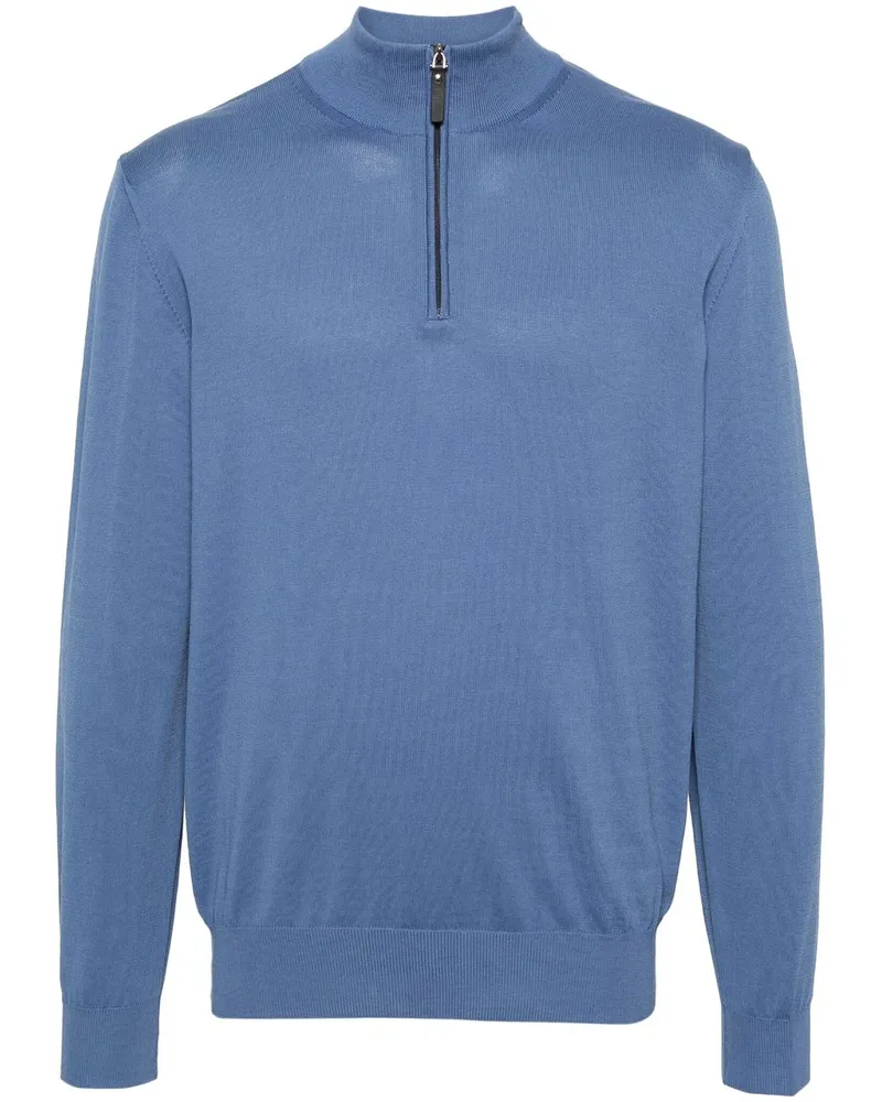 Canali Pullover mit kurzem Reißverschluss Blau