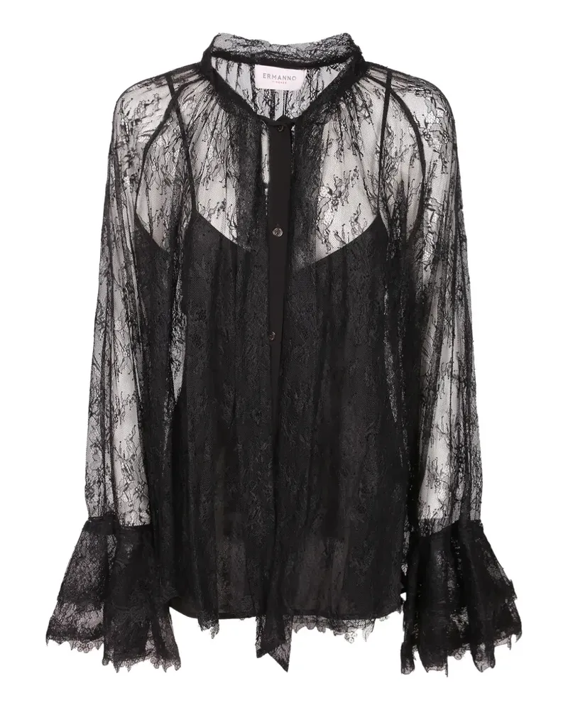 Ermanno Scervino Ausgestellte Bluse mit Spitzen-Overlay - Schwarz Schwarz