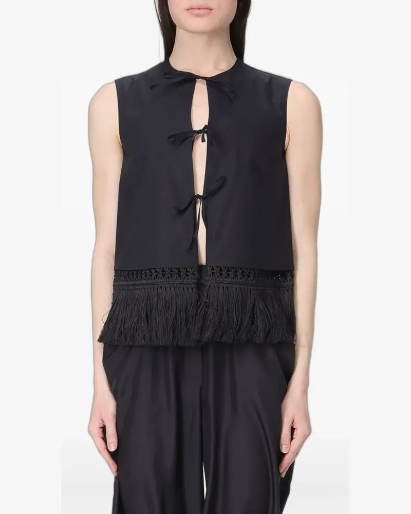 TER ET BANTINE fringe-trim front-tie gilet - Schwarz Schwarz