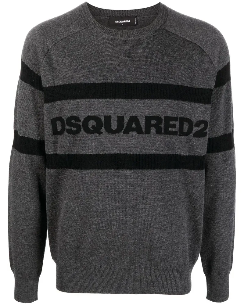 Dsquared2 Intarsien-Pullover mit Logo - Grau Grau