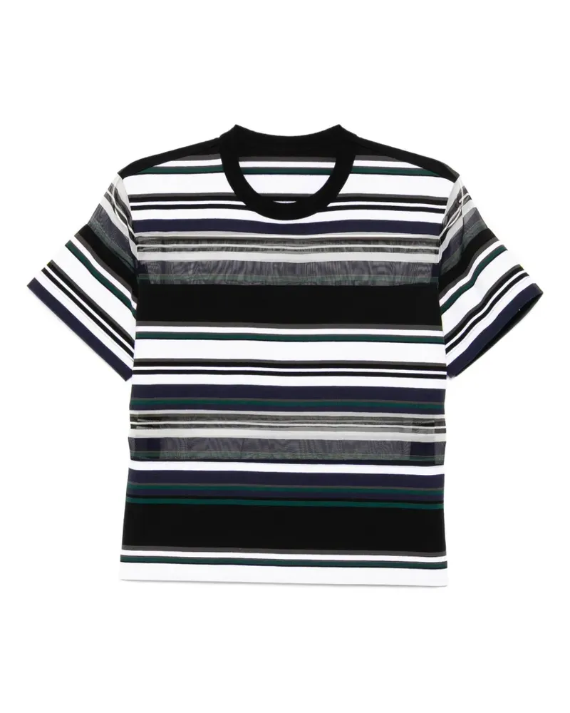 Sacai striped sheer-panel T-shirt - Weiß Weiß