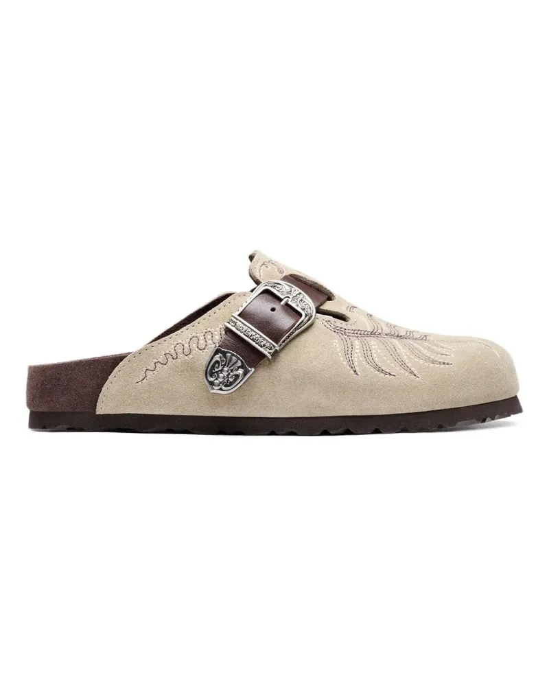 Birkenstock Bestickte Mules mit Schnalle - Nude Nude