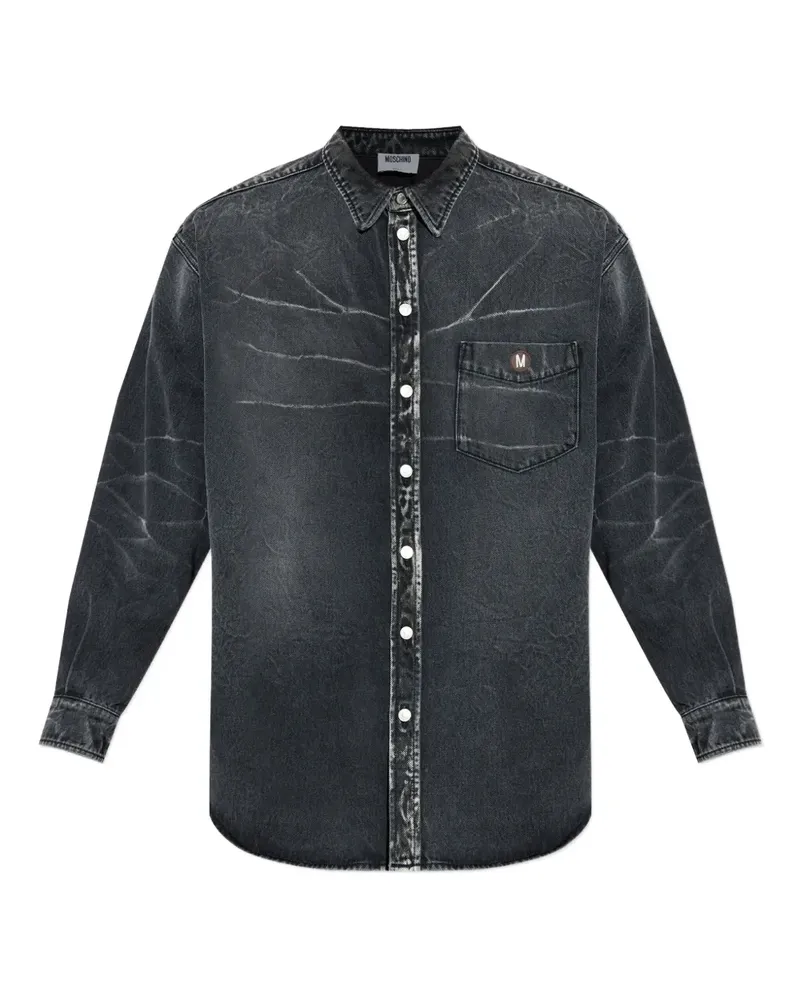 Moschino Jeanshemd mit Logo-Patch - Grau Grau