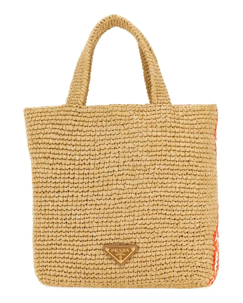 Prada Geblümter Tote Bag aus Raffiabast - Nude Nude