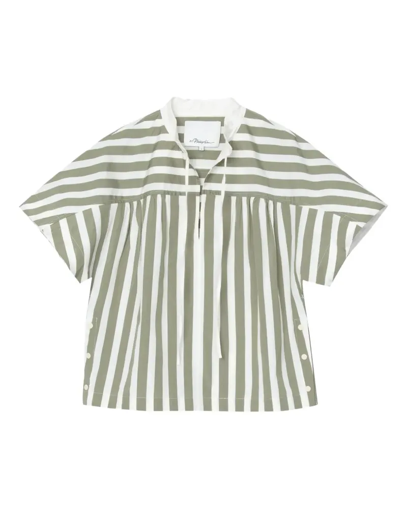 3.1 phillip lim Gestreiftes Oberteil mit Schleifenkragen - Grün Grün