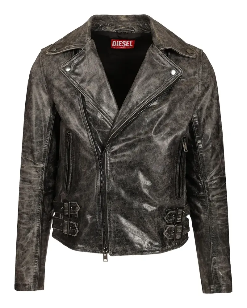 Diesel biker jacket in treated leather - Schwarz Schwarz