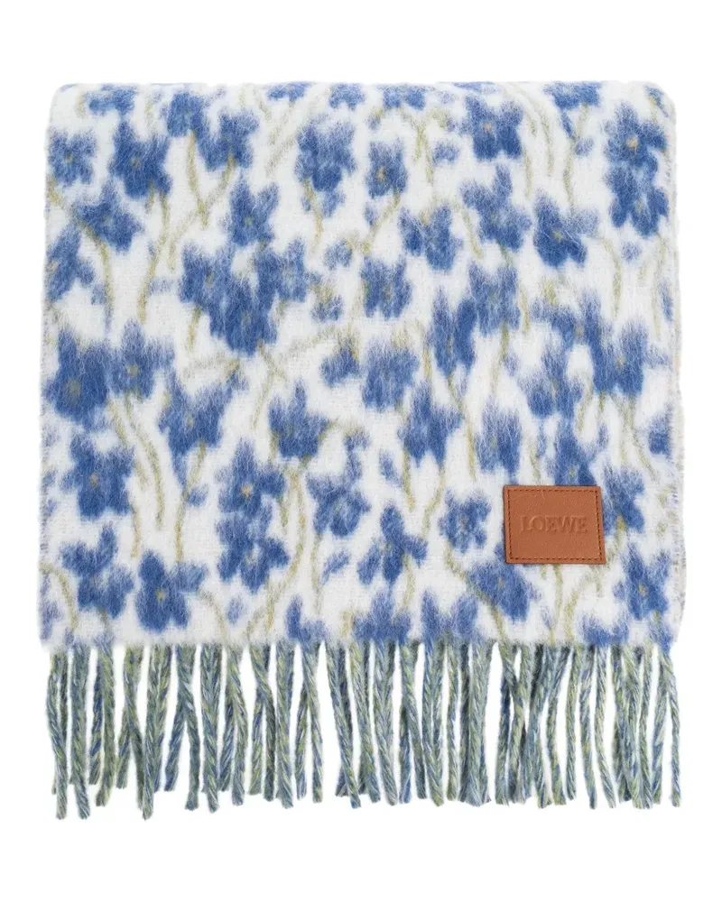 Loewe Schal mit Blumen-Print - Blau Blau