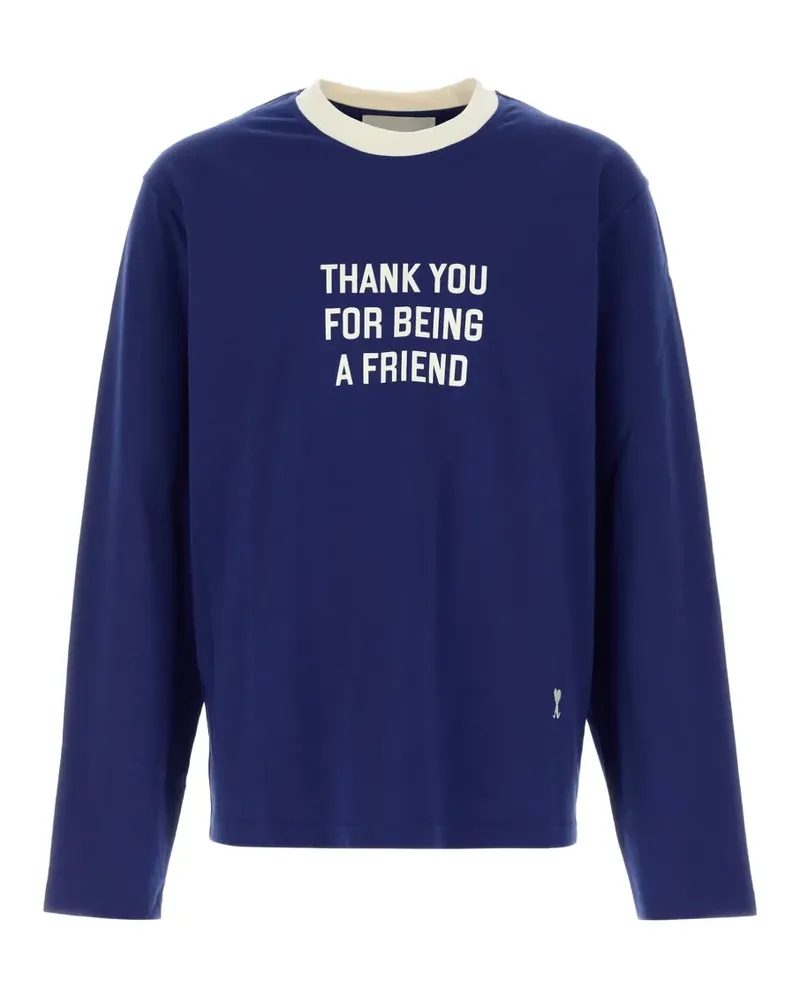 AMI Paris Langarmshirt mit Slogan-Print - Blau Blau