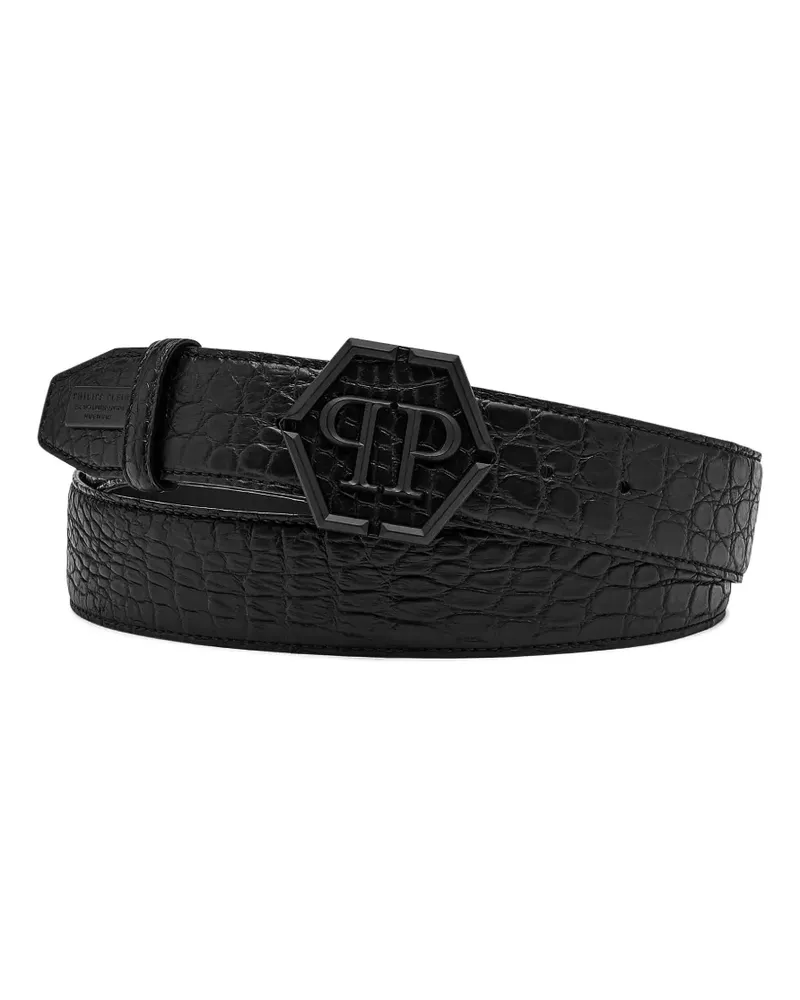Philipp Plein crocodile-effect belt - Schwarz Schwarz