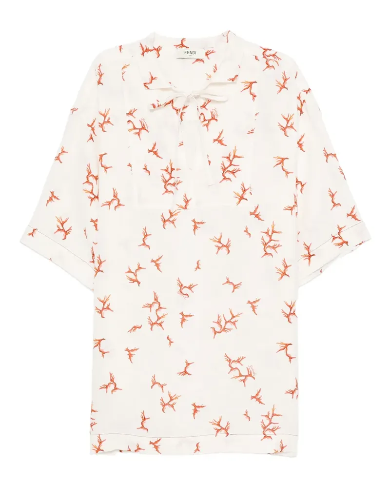 Fendi Gebundenes Minikleid mit Korallen-Print - Weiß Weiß