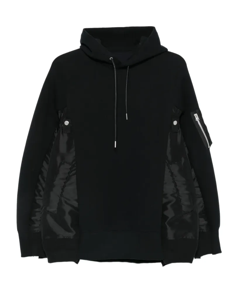 Sacai panelled zip-pocket hoodie - Schwarz Schwarz