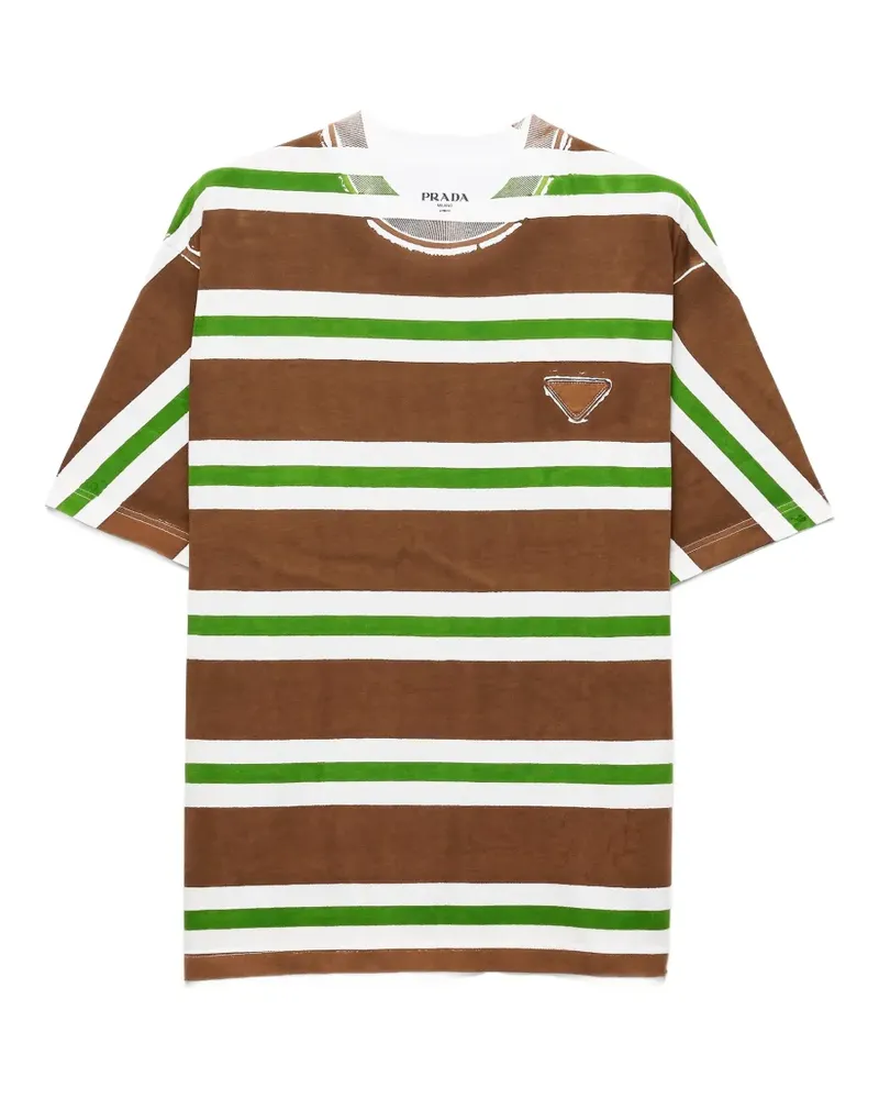 Prada Gestreiftes T-Shirt mit Logo-Patch - Braun Braun