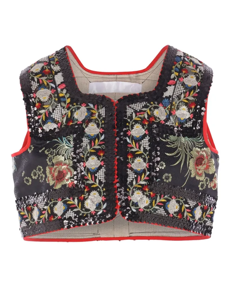 Comme des Garçons Paillettenweste mit Blumenstickerei - Schwarz Schwarz