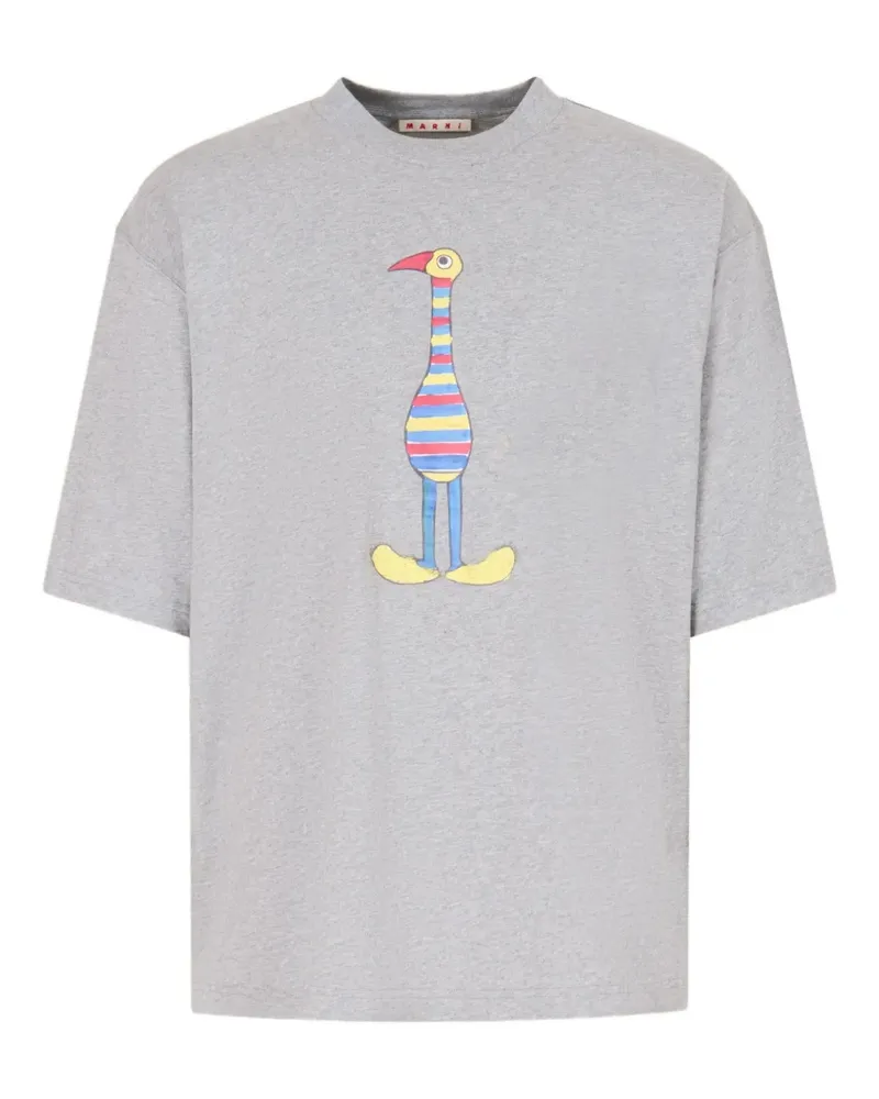 Marni T-Shirt mit Vogel-Print - Grau Grau