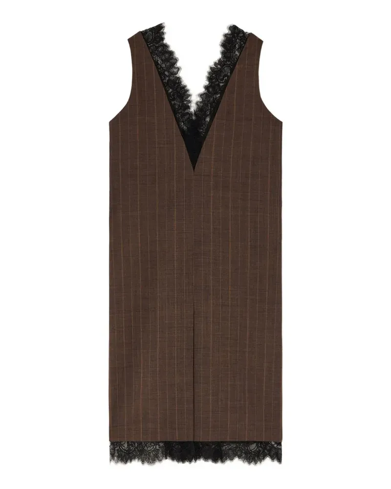 Ganni Midikleid mit Spitzenbesatz - Braun Braun