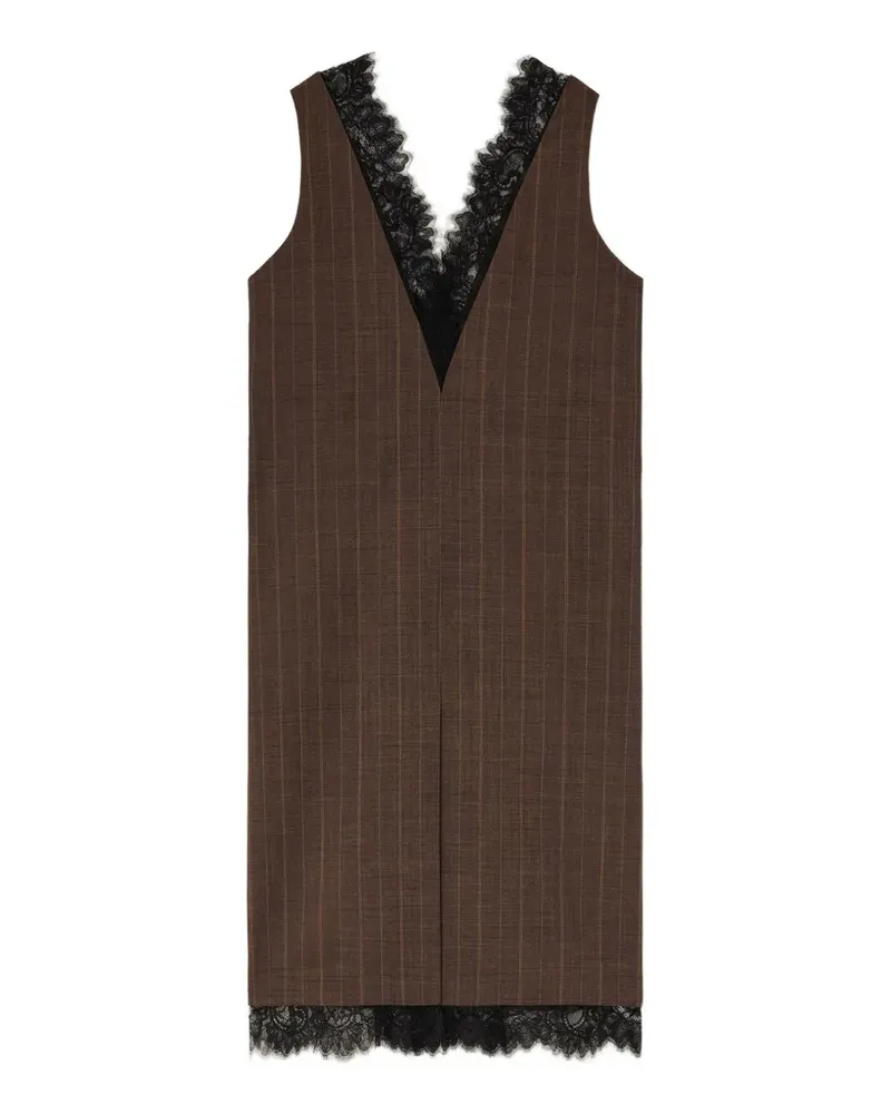 Ganni Midikleid mit Spitzenbesatz - Braun Braun
