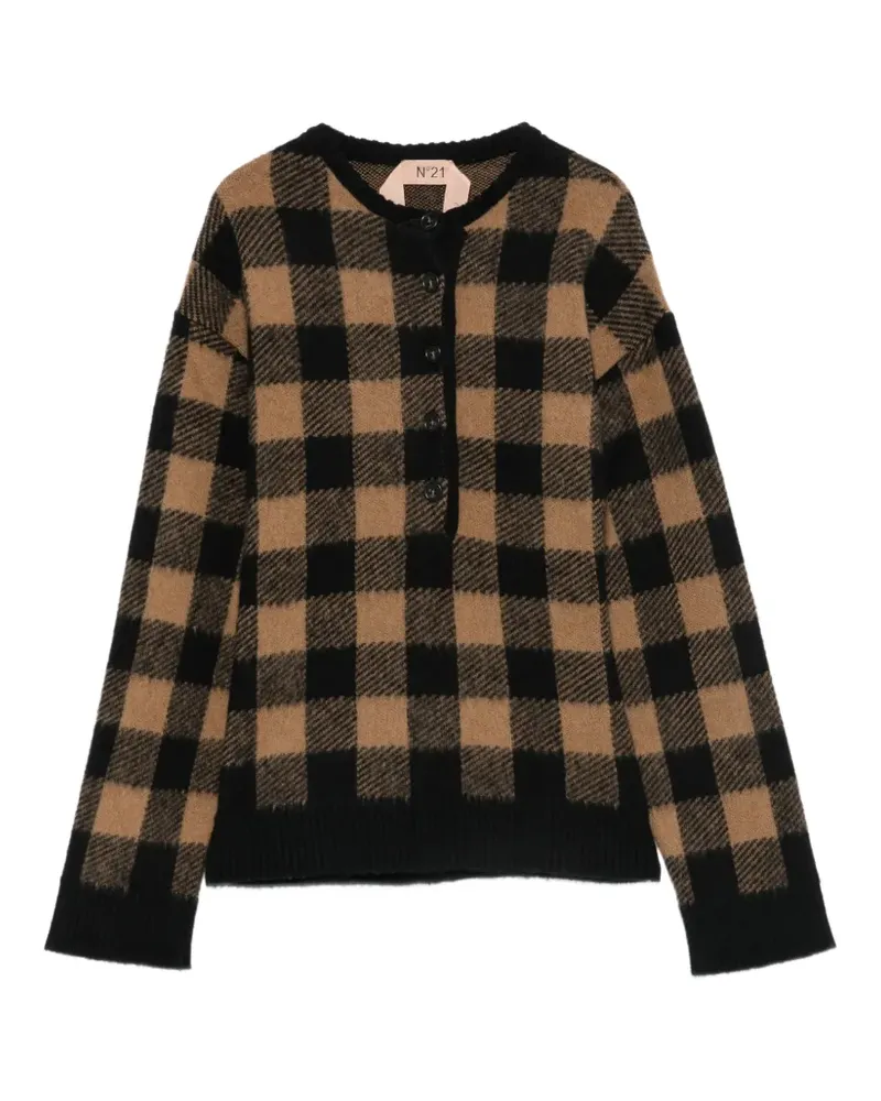 N° 21 Karierter Pullover mit Knöpfen - Braun Braun