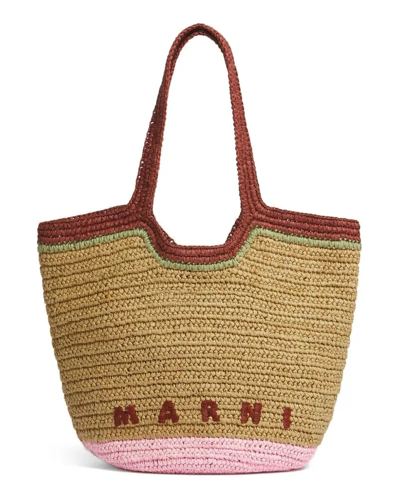 Marni Schultertasche in Raffiabast-Optik mit Logo-Stickerei - Nude Nude