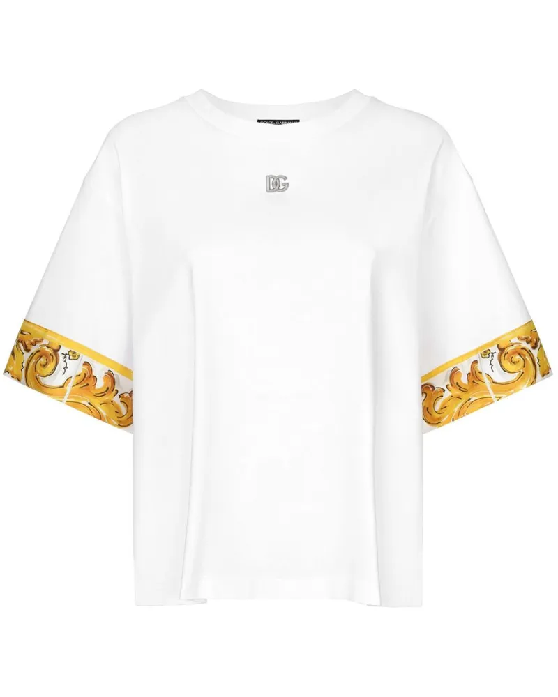 Dolce & Gabbana T-Shirt mit Majolika-Besatz - Weiß Weiß