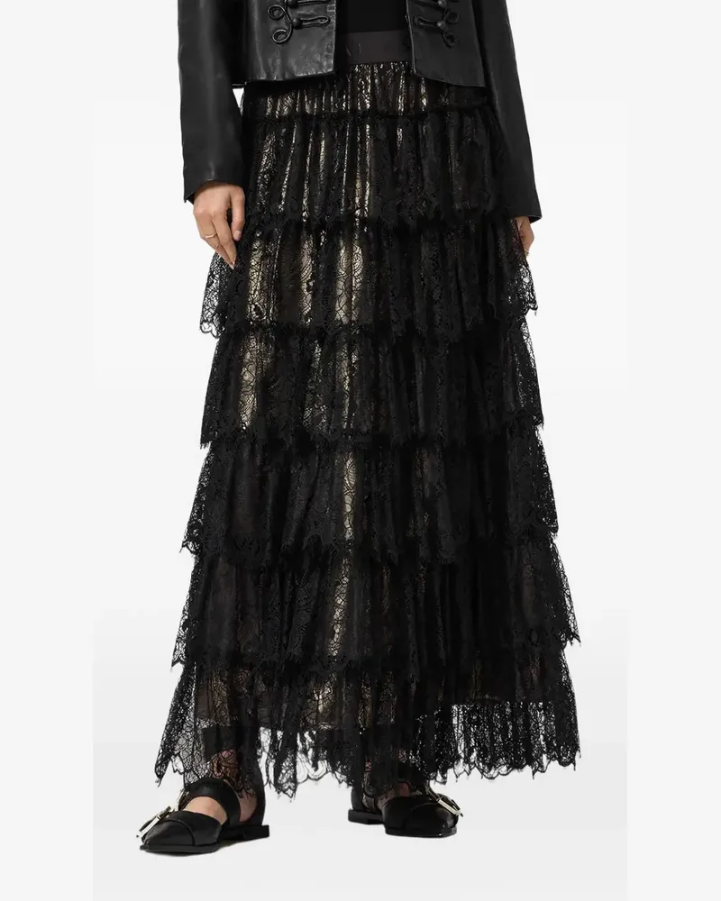 AllSaints tiered lace-detail maxi skirt - Schwarz Schwarz