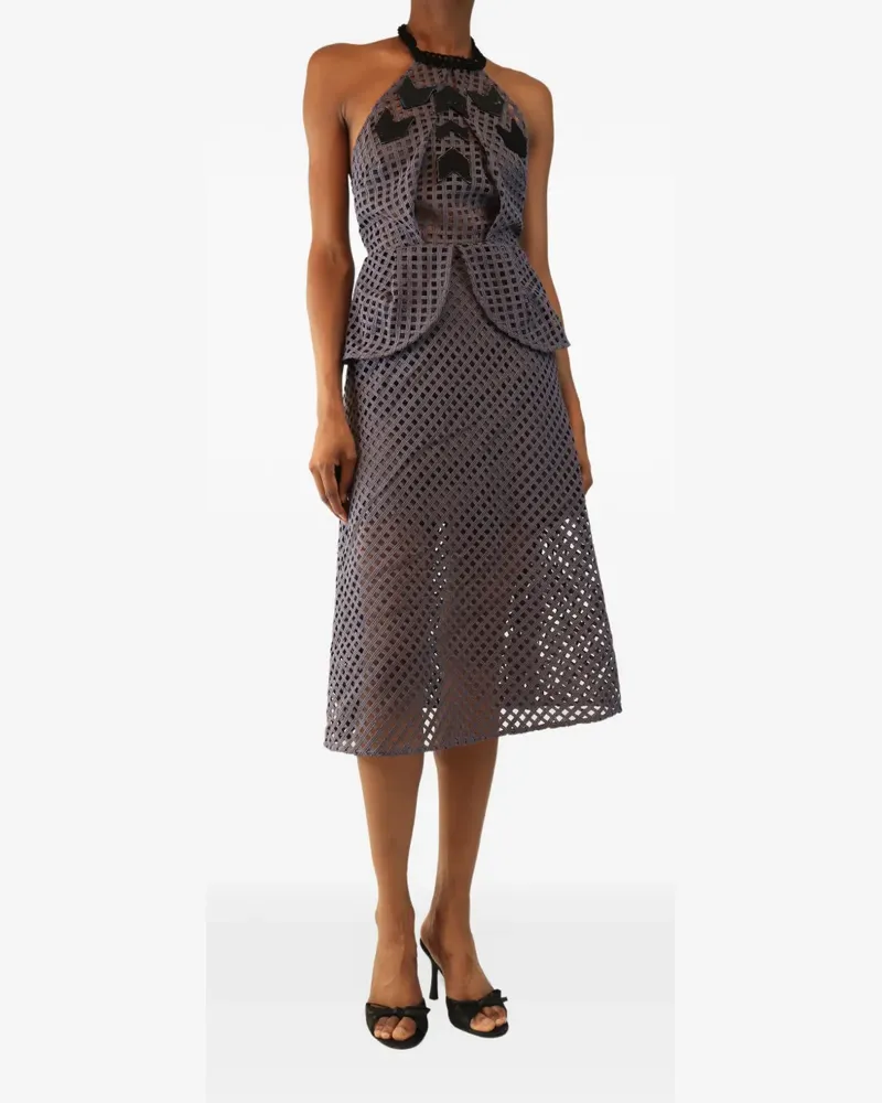 Self-Portrait Verziertes Kleid mit Schößchen - Grau Grau