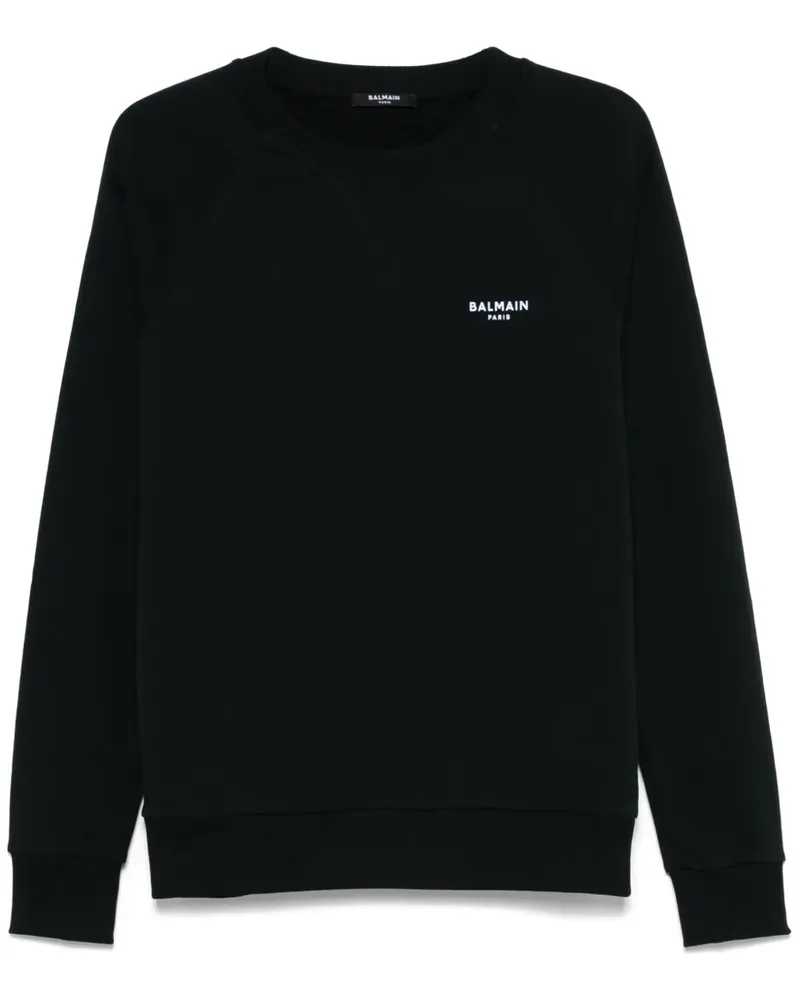 Balmain Sweatshirt mit geflocktem Logo - Schwarz Schwarz