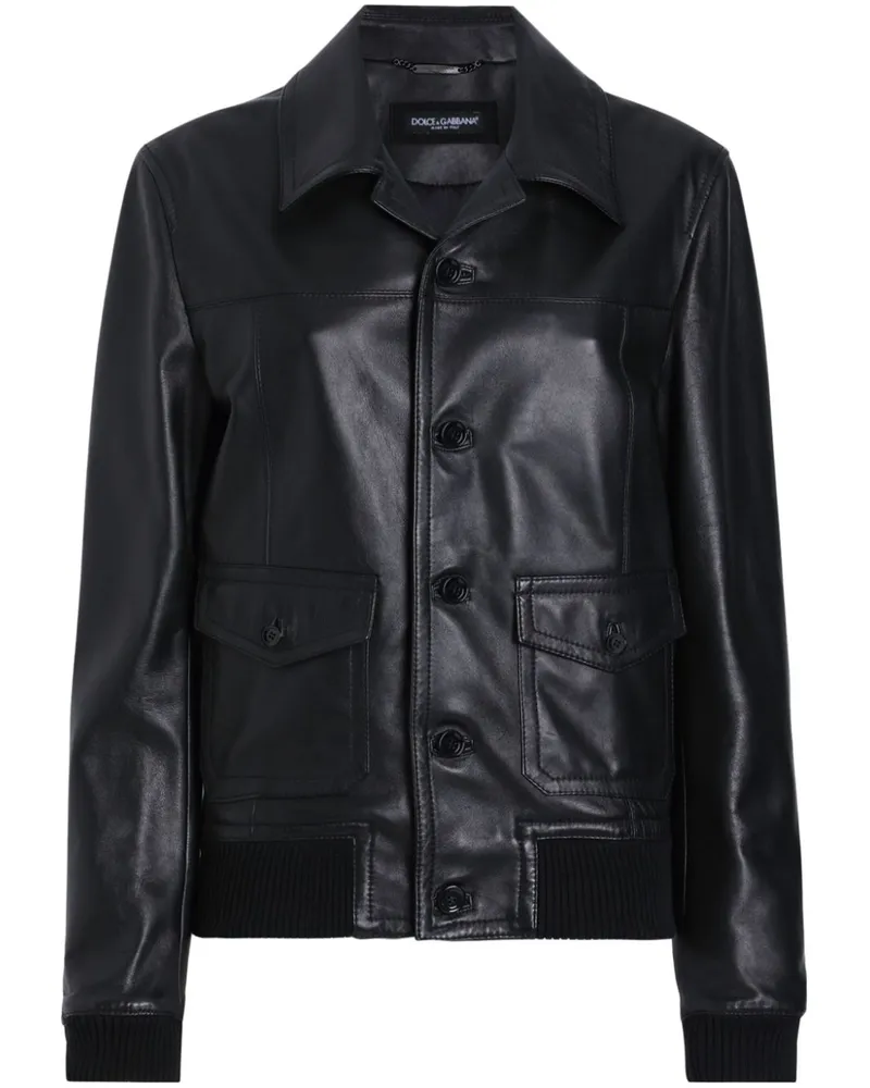 Dolce & Gabbana Klassische Lederjacke - Schwarz Schwarz