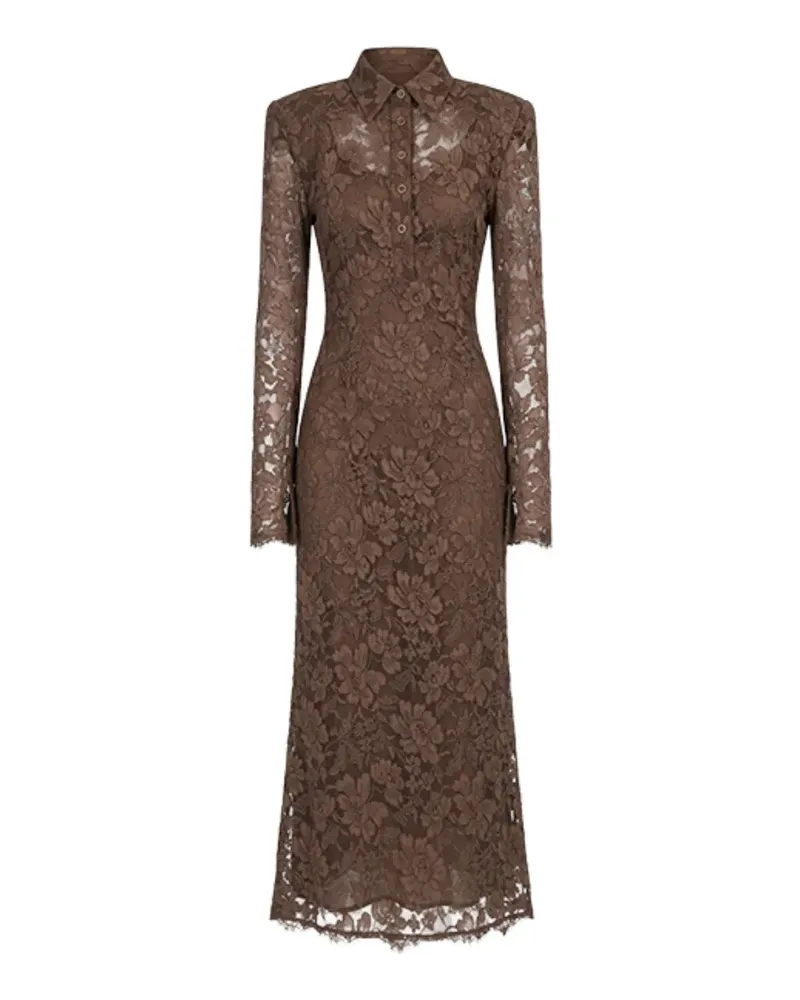 Rowen Rose Maxikleid mit V-Ausschnitt - Braun Braun