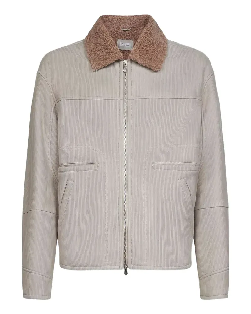 Brunello Cucinelli zip shearling-collar jacket - Nude Nude