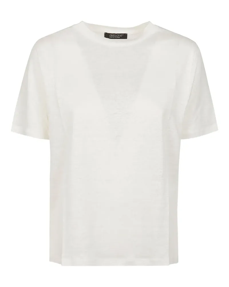 ARAGONA linen round-neck T-shirt - Weiß Weiß