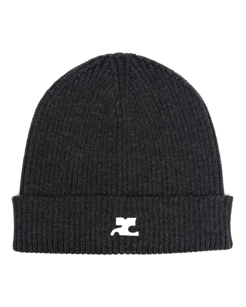 Courrèges Gerippte Beanie mit Logo-Patch - Grau Grau