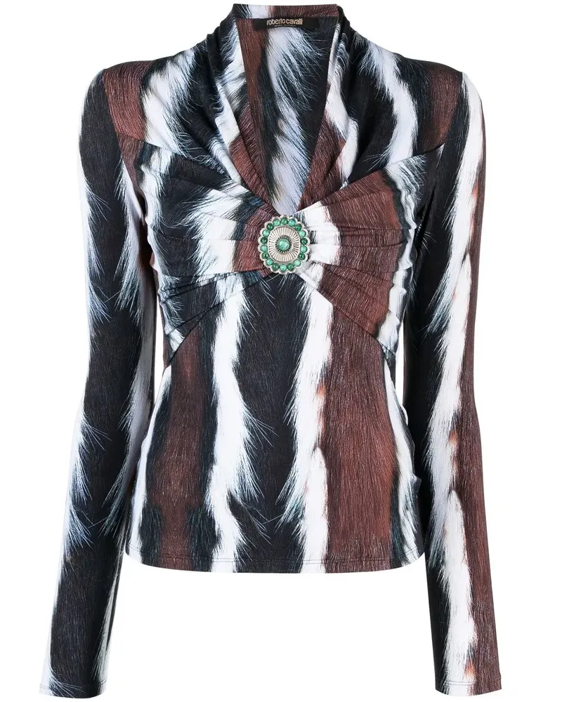 Roberto Cavalli Langarmshirt mit Animal-Print - Schwarz Schwarz