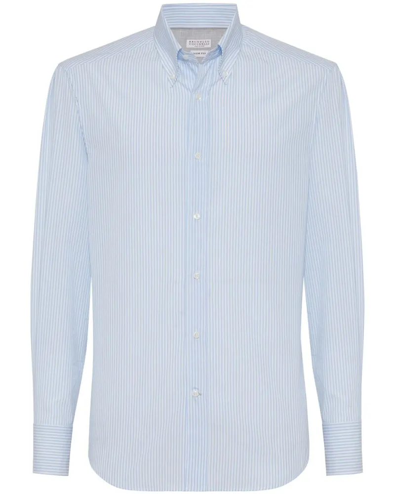 Brunello Cucinelli Gestreiftes Hemd Blau