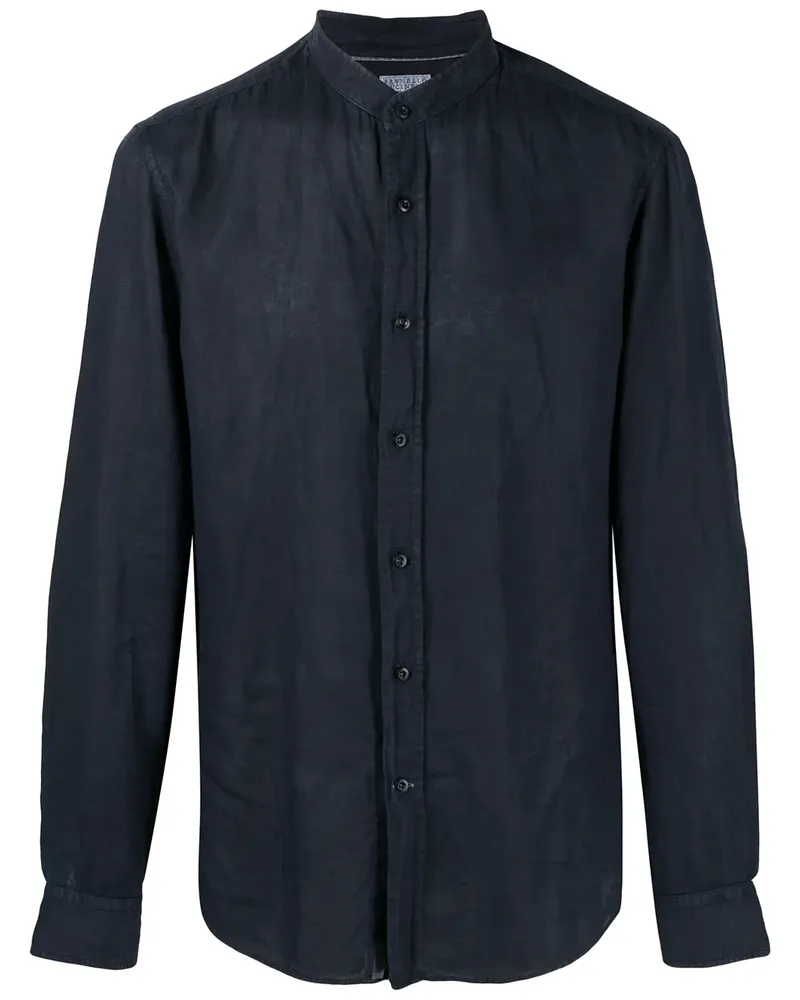 Brunello Cucinelli Hemd mit Mandarinkragen - Blau Blau