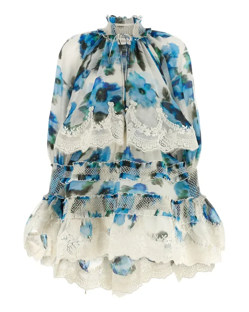Zimmermann Alchemy floral-print lace-trim mini dress - Blau Blau