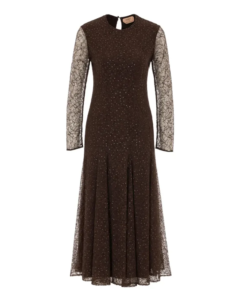 Twin-Set Kleid aus Spitze mit Paillettenverzierung - Braun Braun
